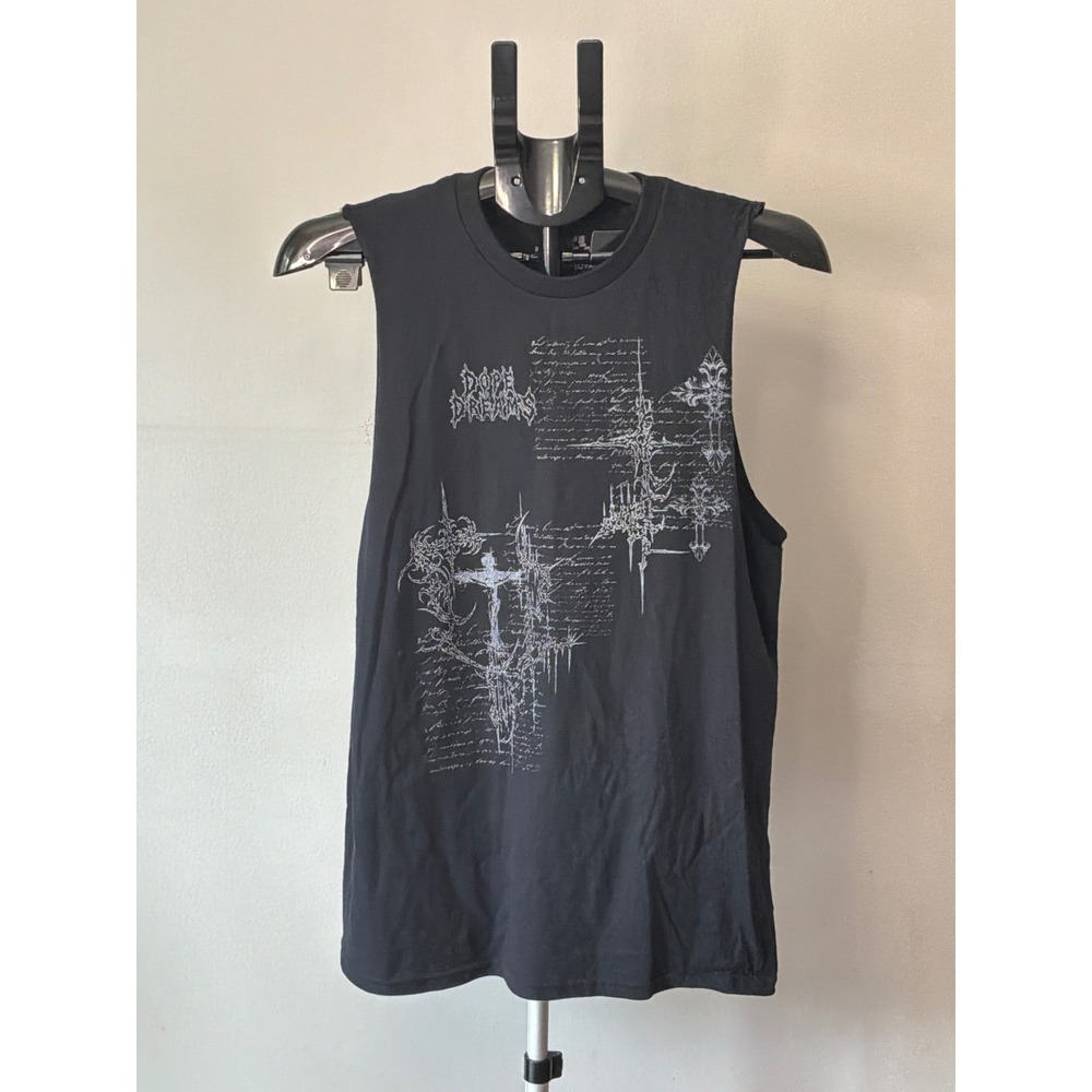 On The Low Muscle Tee Mens XL Black Gothic Cross Graphic Streetwear Grunge NEW